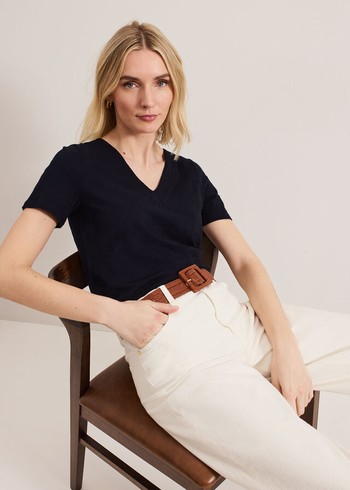 Phase Eight Elspeth V Neck T Shirts Navy Canada | FOWSXI-149